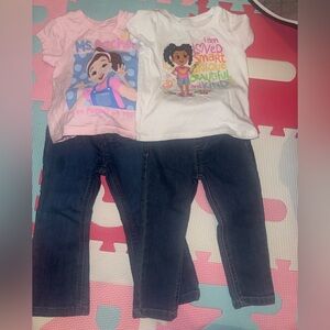 Rachel Girls Pink and White Character Tee Matching Jeans Set
